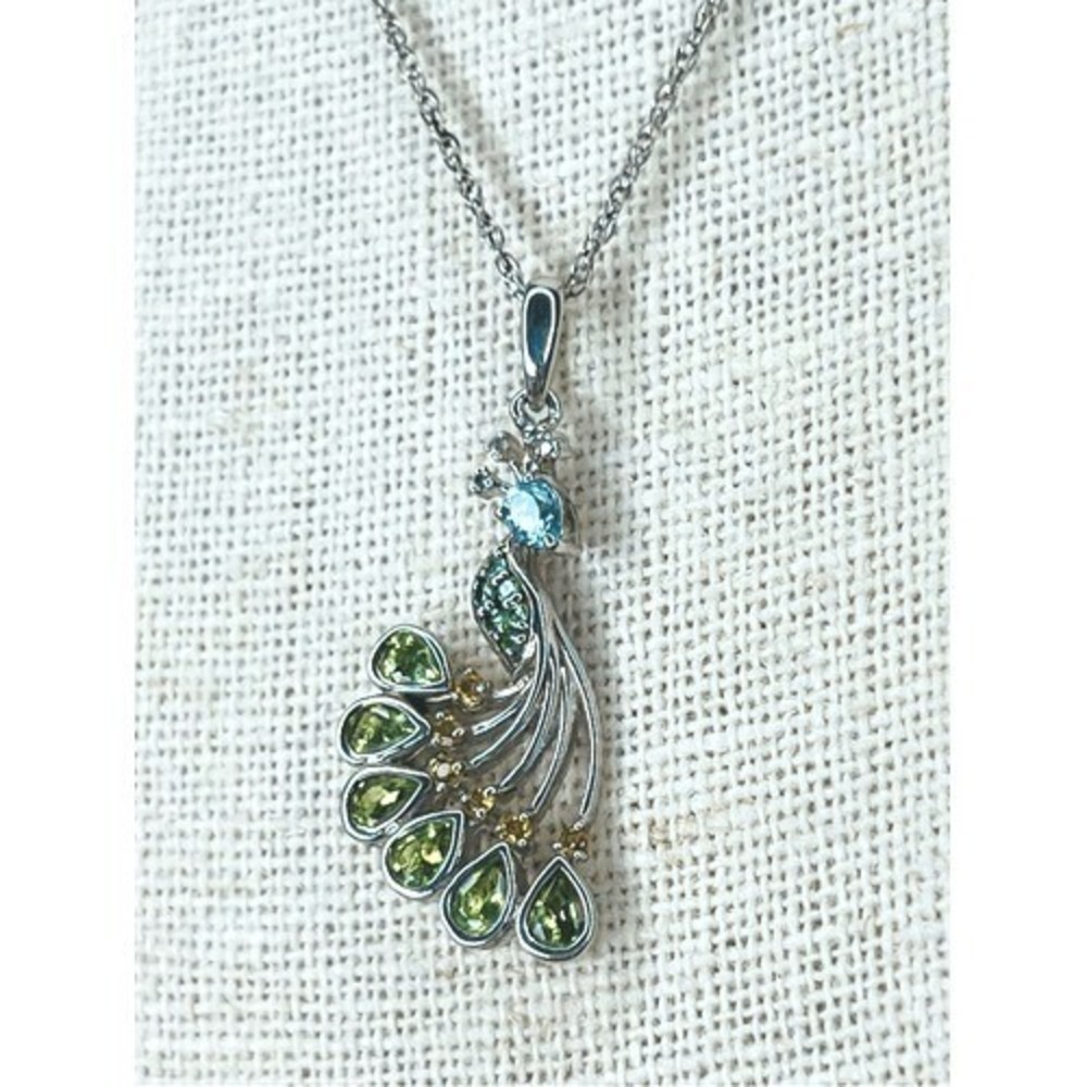 Sterling Silver 925 Peacock‎ Tourmaline Variants CZ 18" Pendant Necklace NWOT